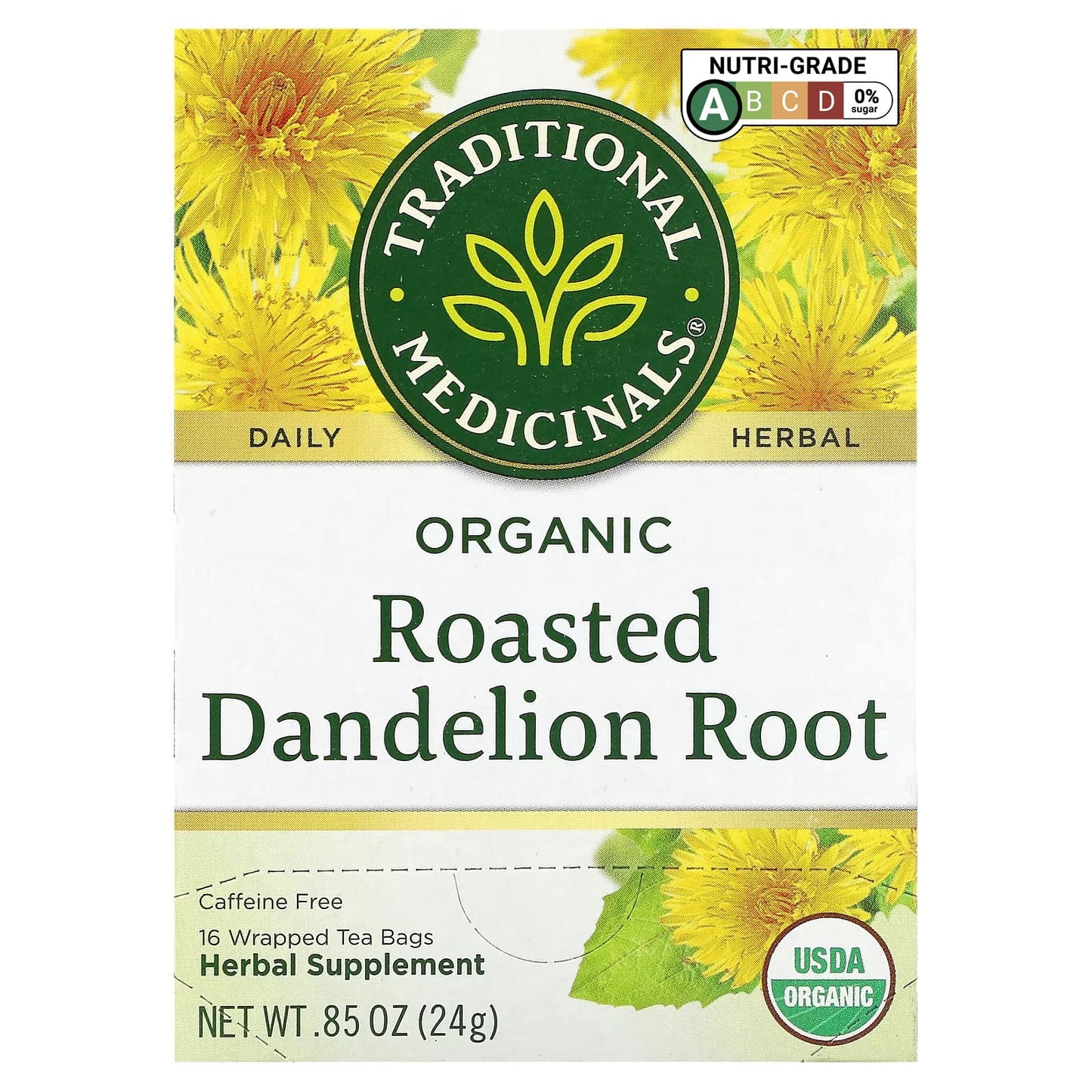 TRADITIONAL MEDICINALS Org Roasted Dandelion Root 16bg
