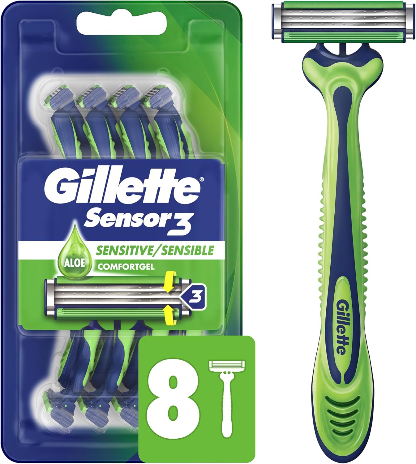 GILLETTE SENSOR3 SENSITIVE RAZOR DISPOSABLE 8