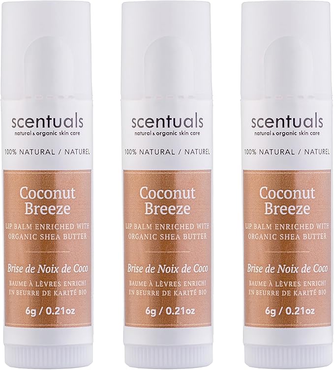 Lip Balm Coconut Set of 3, Made with Shea Butter, Cocoa Butter, Castor, Avocado & Jojoba oil, Beeswax, Moisturizing Lip Care, Cruelty Free Hydration, 100% Natural Care (3 Pack)