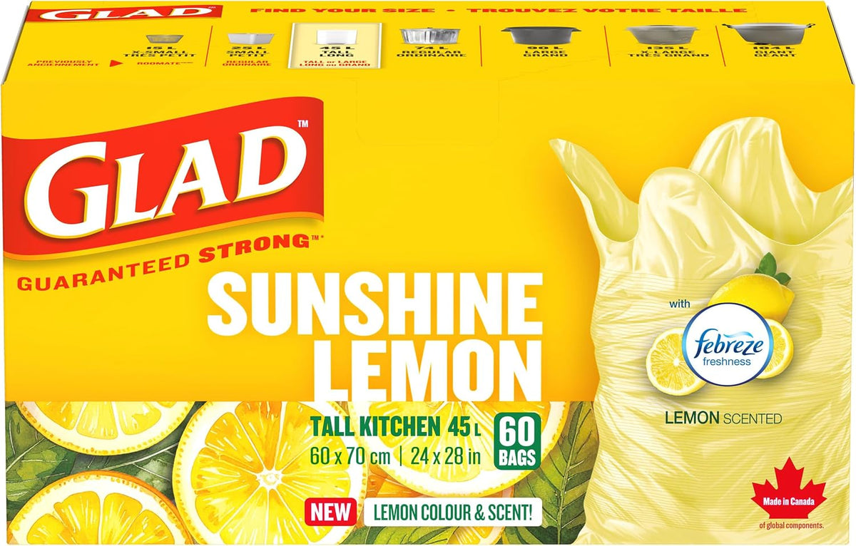 GLAD BAG SUNSHINE LEMON TALL 45L 60 pack of 6