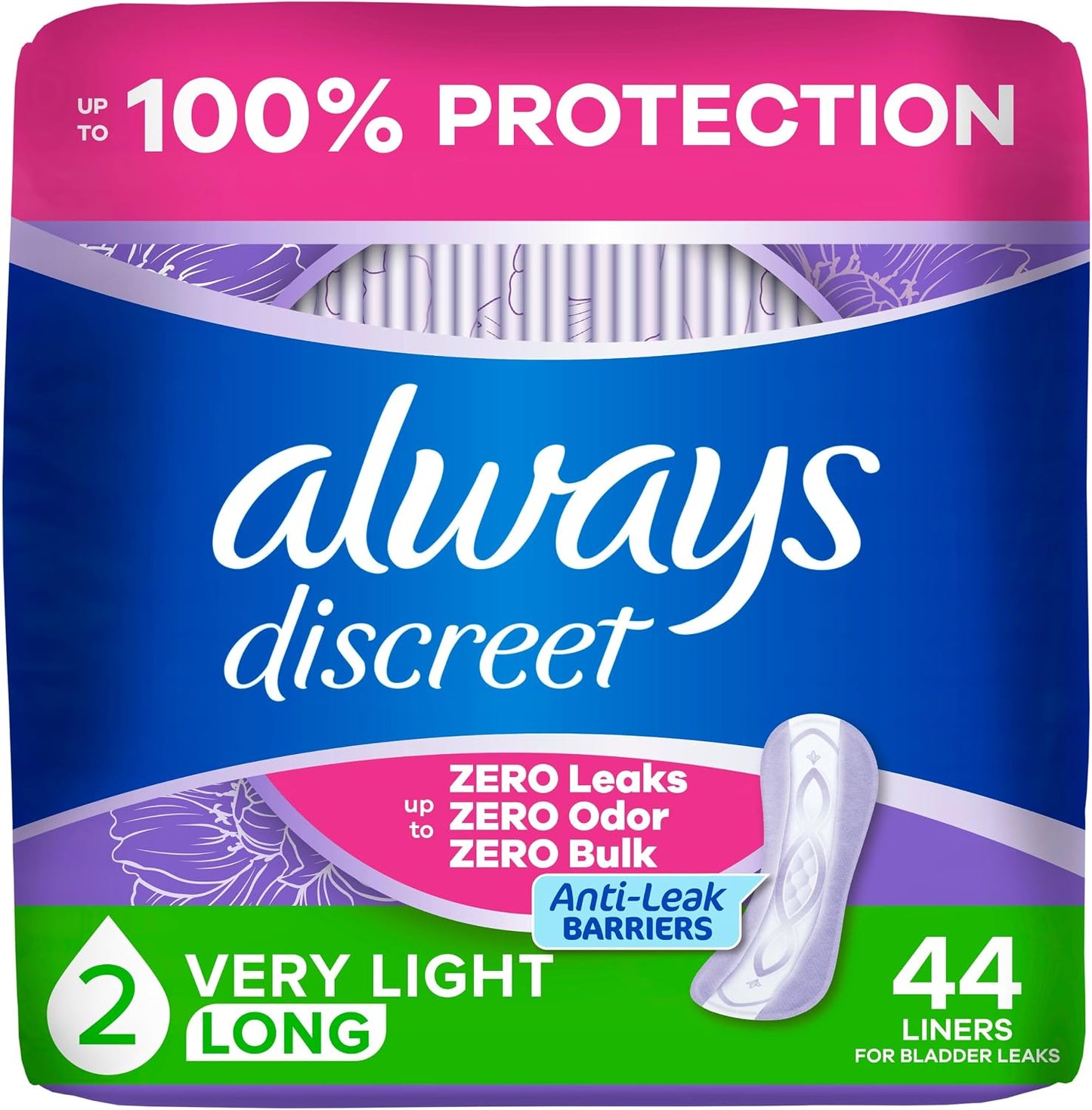 ALWAYS DISCREET LINERS LIGHT LONG 44 pack of 3
