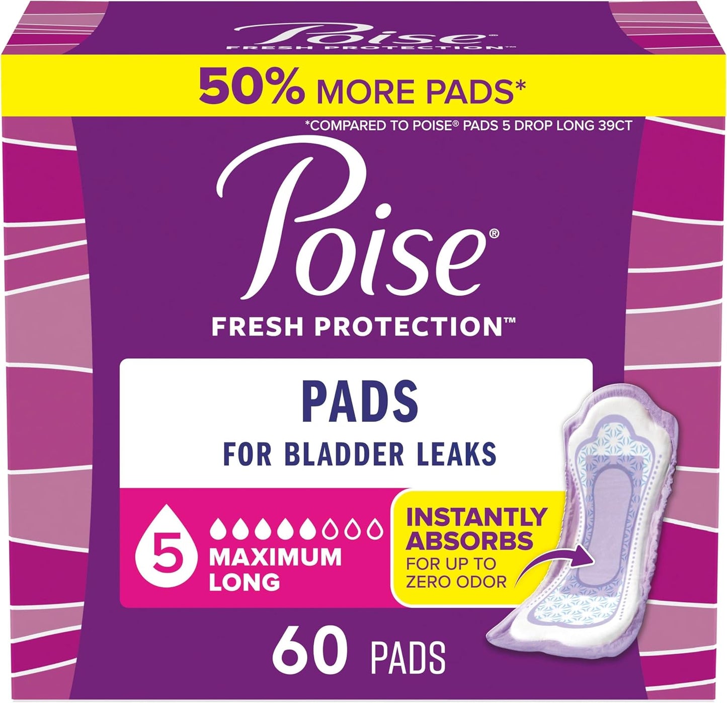 POISE PADS MAXIMUM ABSORPTION LONG 60 pack of 2