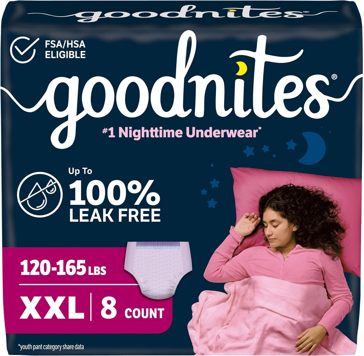 GOODNITES YOUTHPANTS GIRLS XXL 8 pack of 4