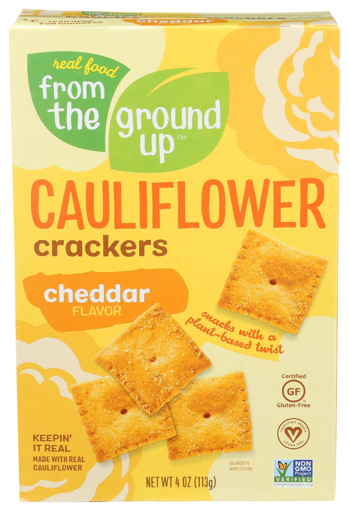 Real Food From The Ground Up FTGU Crackers (Bilingual) Flavour: Cauliflower Cheddar
Container Size: 4 oz Case of 6