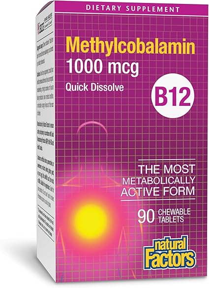 Natural Factors B12 1000 mcg (Methylcobalamin) 90 sub. tabs