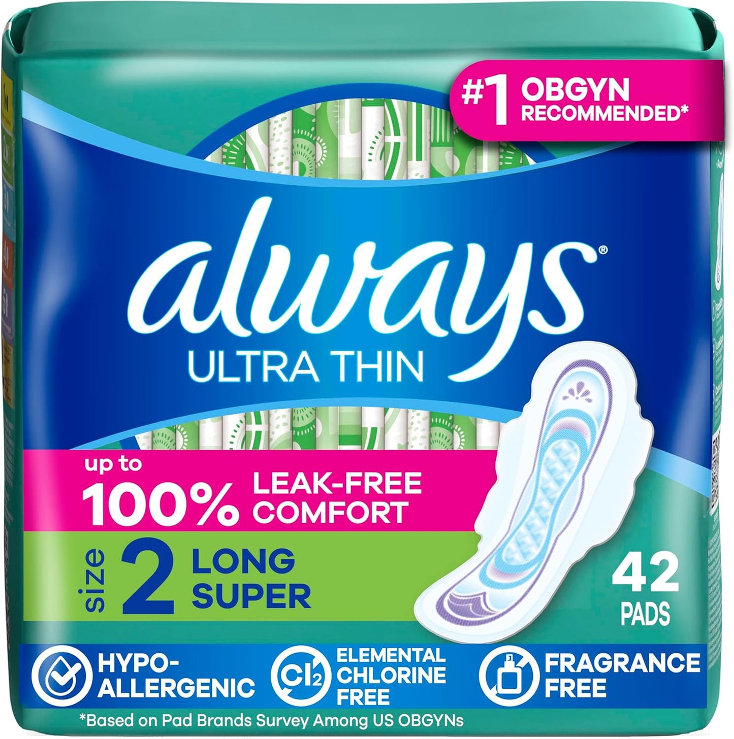 ALWAYS ULTRA THIN SIZE2 LONG UNSCENTED 42 pack of 3