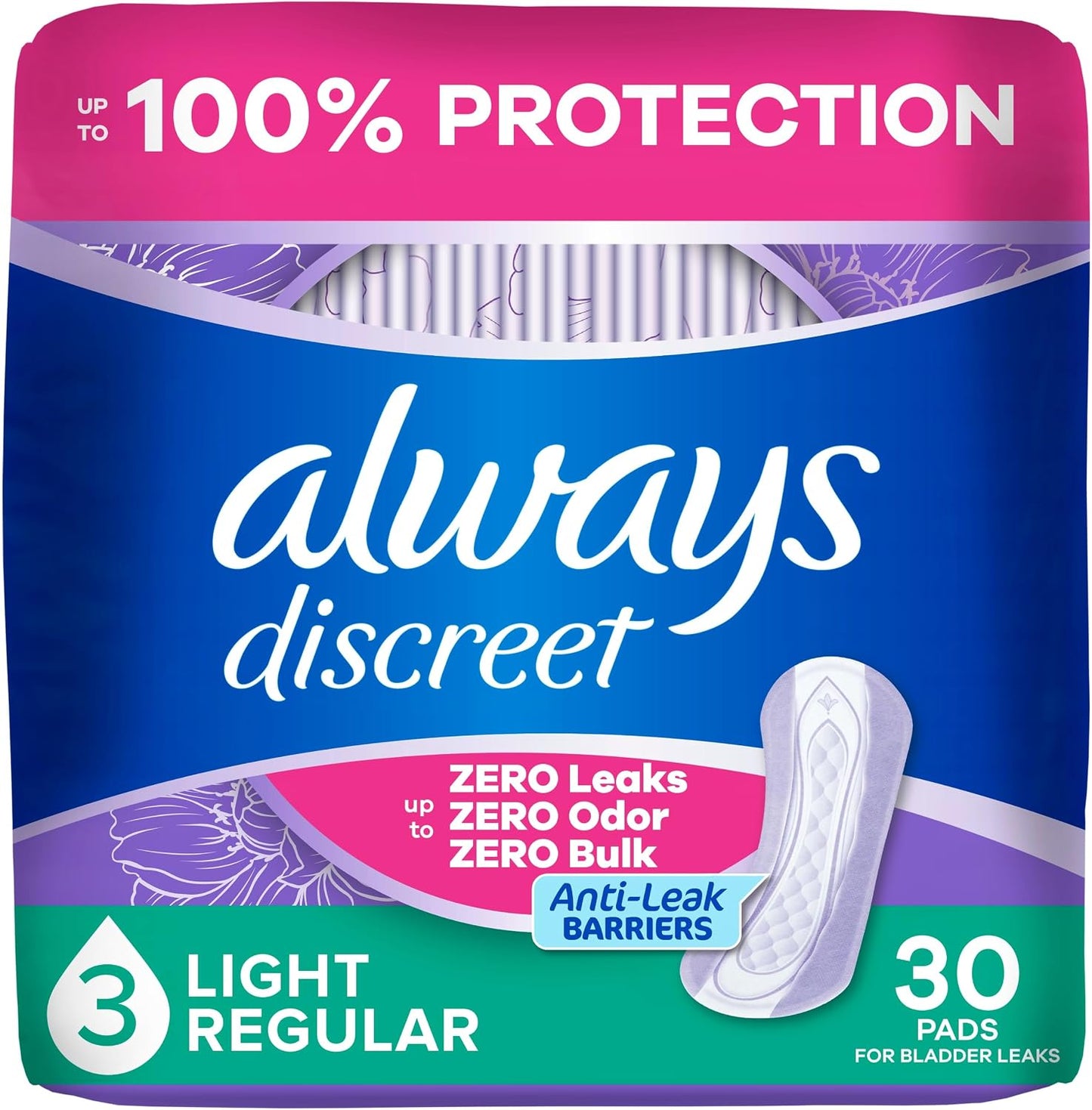 ALWAYS DISCREET PADS LIGHT 30 pack of 3