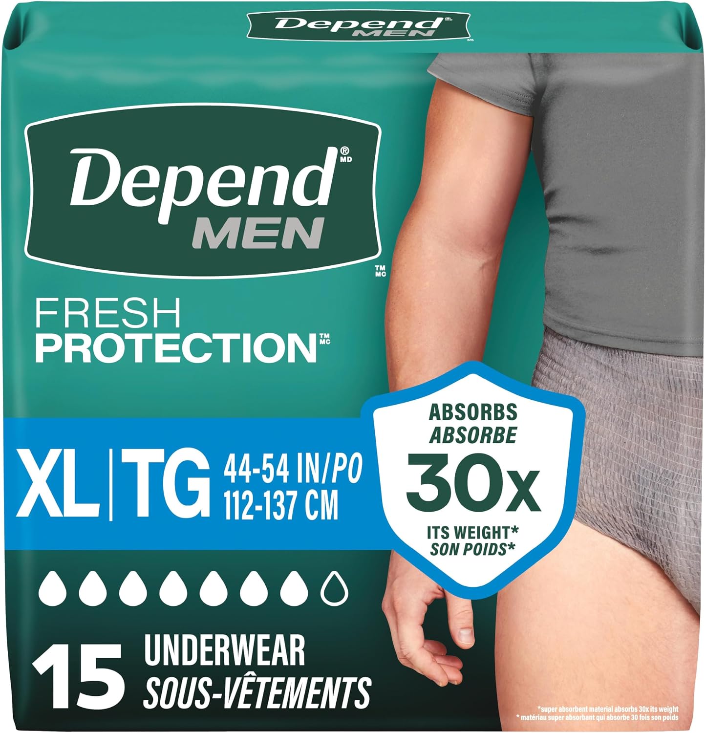 DEPEND UNDERWEAR MEN XL MAX ABS 15 pack of 2