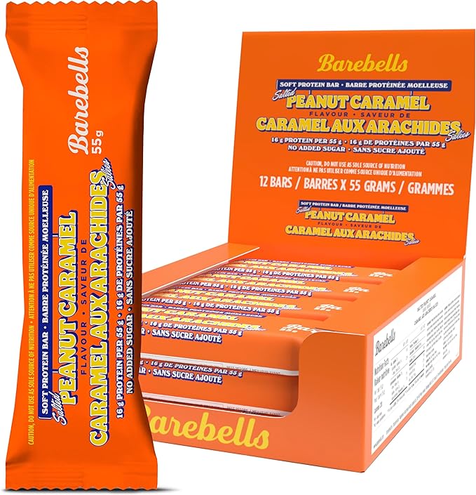 BAREBELLS BAREBELLS SOFT BAR 55g -12/box SALTED PEANUT CARAMEL