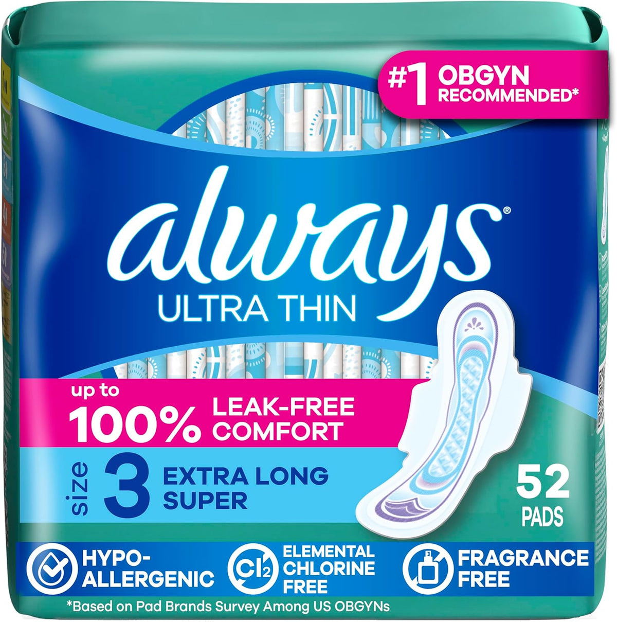 ALWAYS ULTRA THIN SZ 3 X-LONG W/WINGS UNS 52 pack of 3