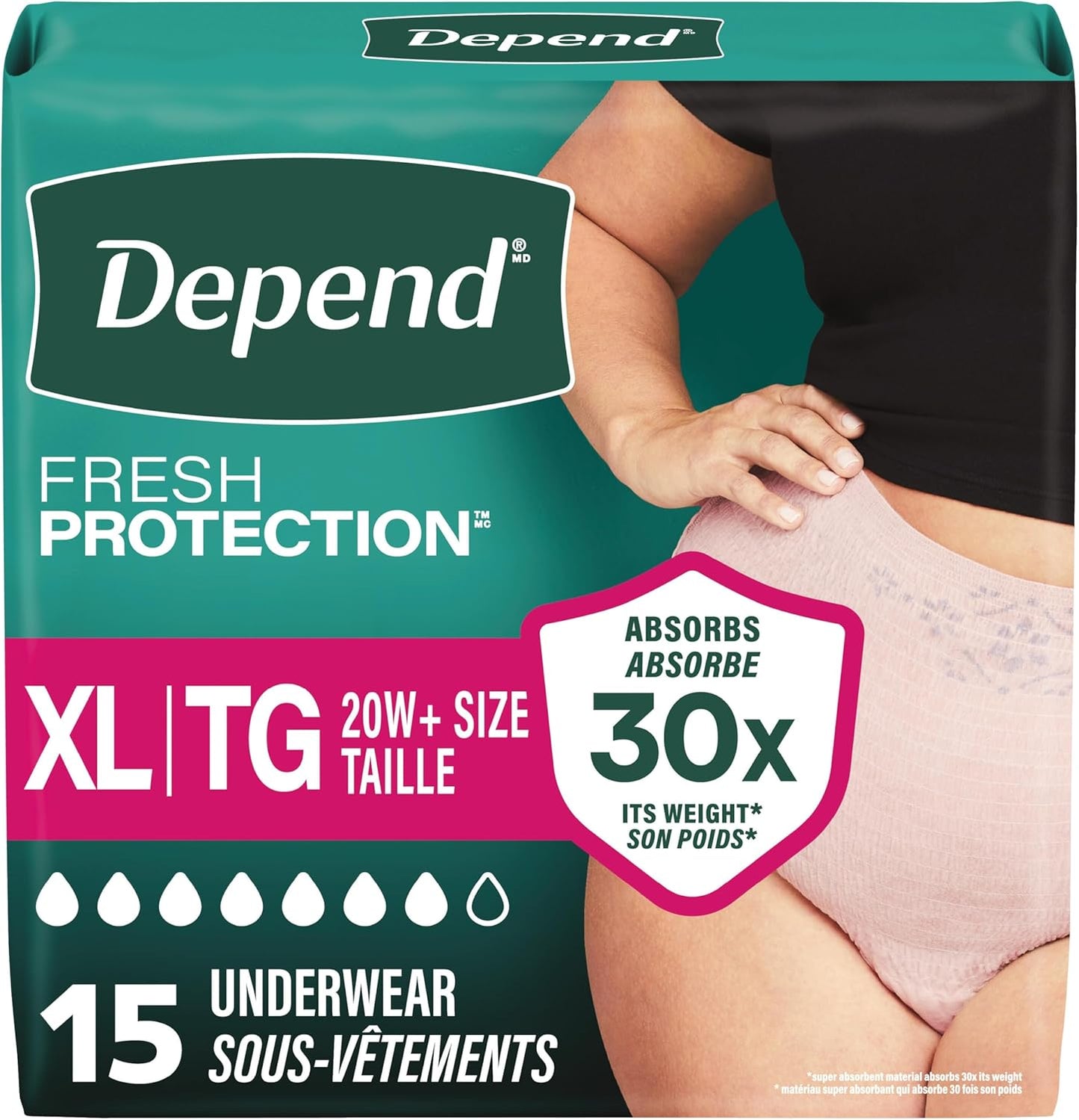 DEPEND UNDERWEAR WOMEN XL MAX ABS 15 pack of 2