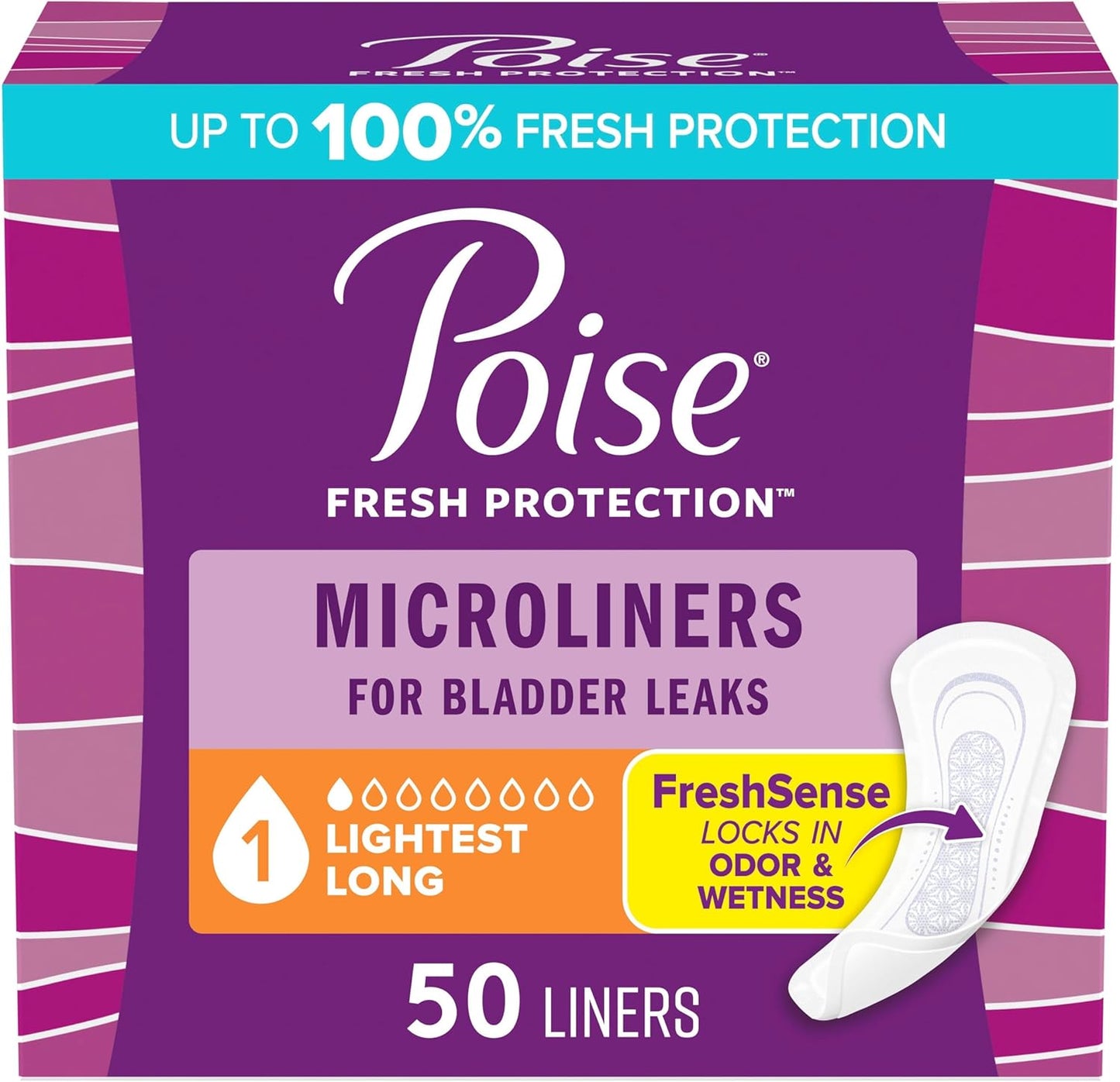 POISE FRESH PROTECTION MICROLINERS LINERS REG 50 pack of 6