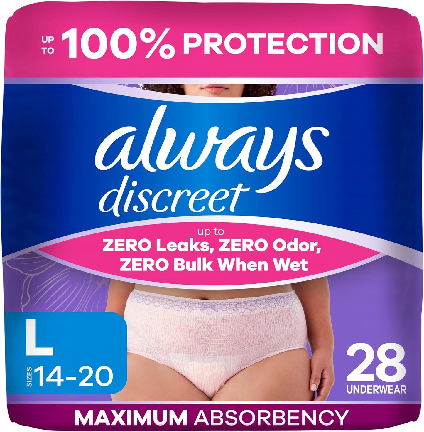 ALWAYS DISCREET UNDERWEAR LG MAXIMUM 28 pack of 2