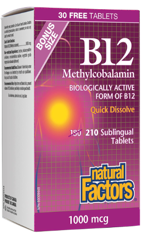 Natural Factors   B12 Methylcobalamin 1000 mcg   210 subtabssubtabs