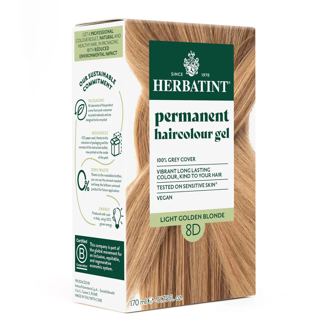 Permanent haircolour gel 8D Light Golden Blonde, 170 ml