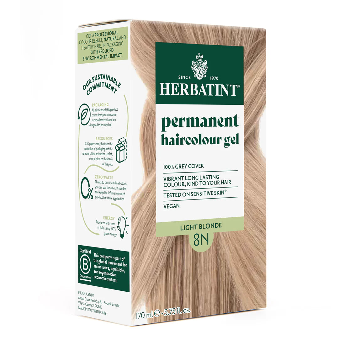 Permanent haircolour gel 8N Light Blonde, 170 ml