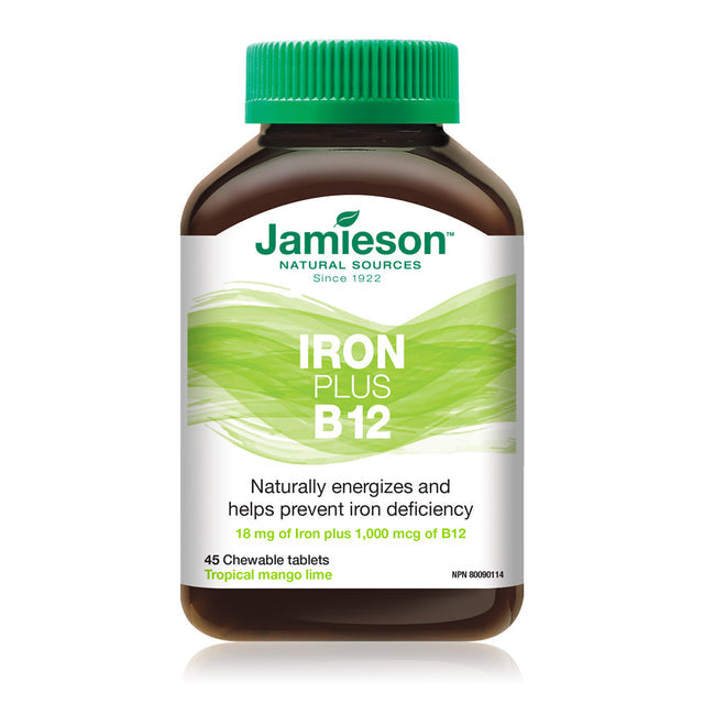 Jamieson JMS Iron Plus B12 Chewables 45 chews 45Mango Lime