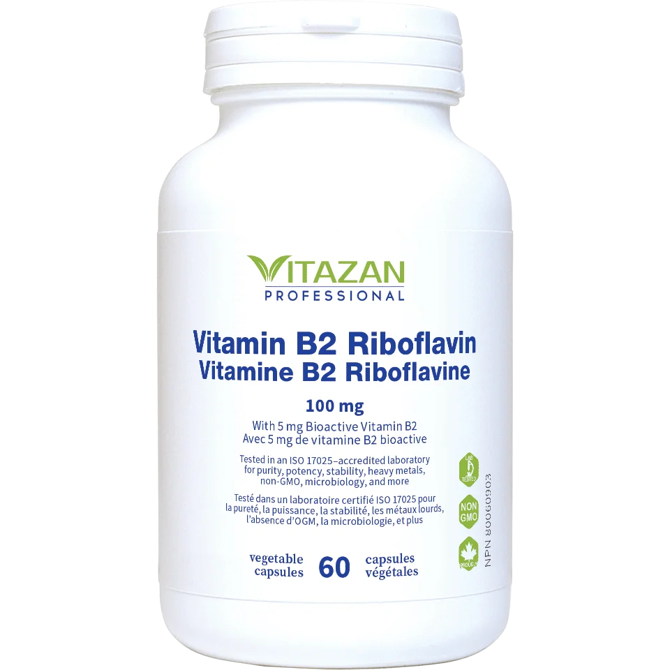 Vitazan Vitamin B2 Riboflavin (100 mg · With 5 mg Bioactive Vitamin B2) 60 capsules