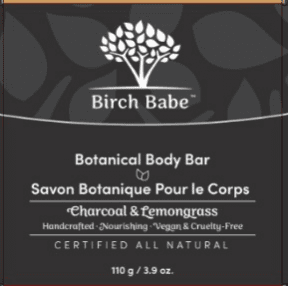 Birch Babe Body Bar- Charcoal & Lemongrass 115g