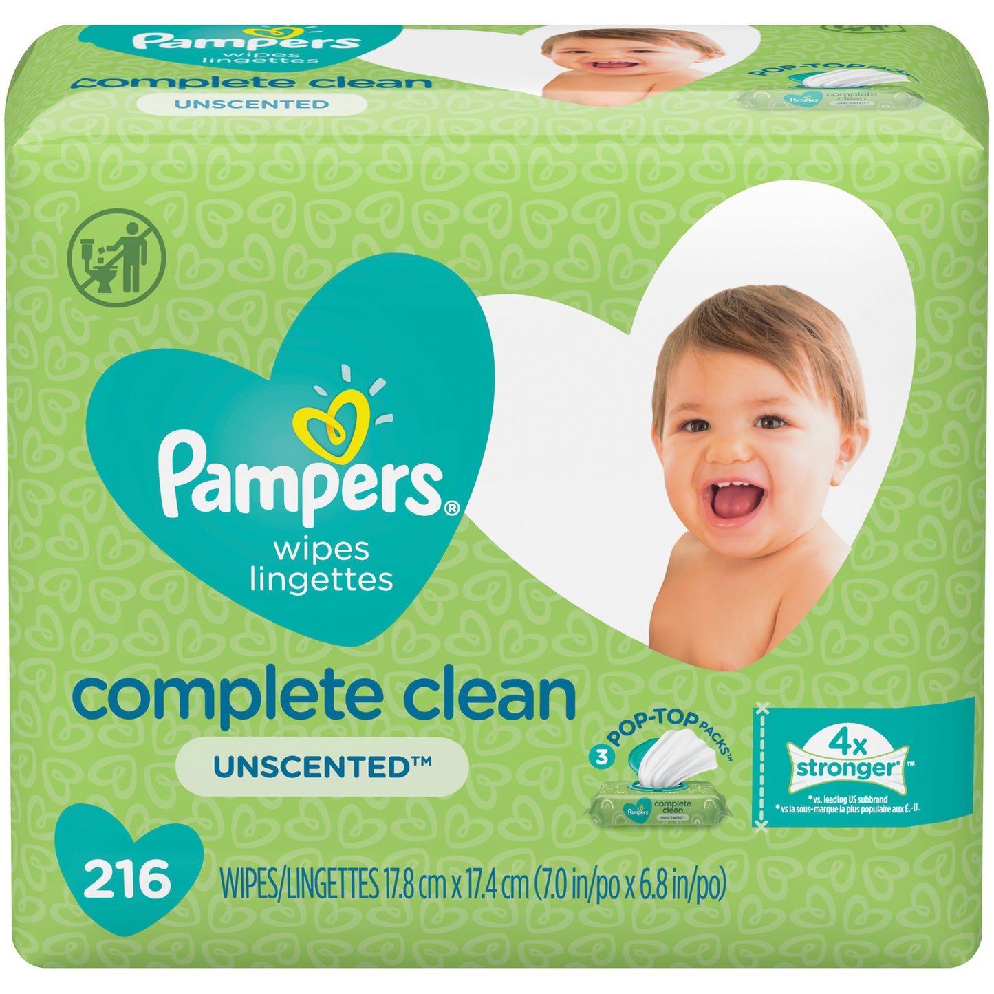 PAMPERS COMPLETE CLEAN WIPES UNSCENTED 216