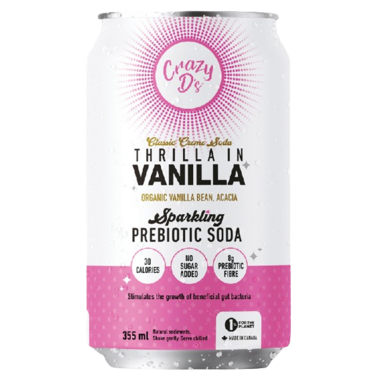 Crazy D's Prebiotic Soda Vanilla Creme 355 mL - Case of 24 (6 packs of 4)