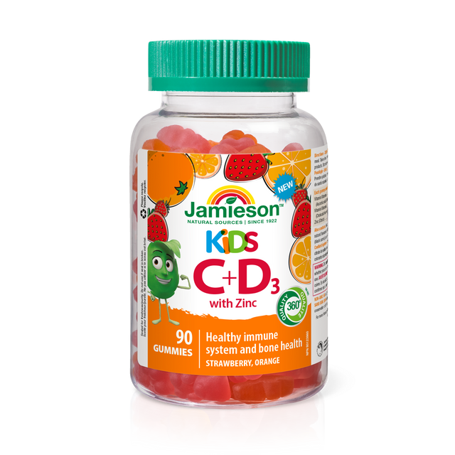 Jamieson JMS Kids Vitamin C+D with Zinc - mixed 2 flavours (Str,Or) 90Gummies