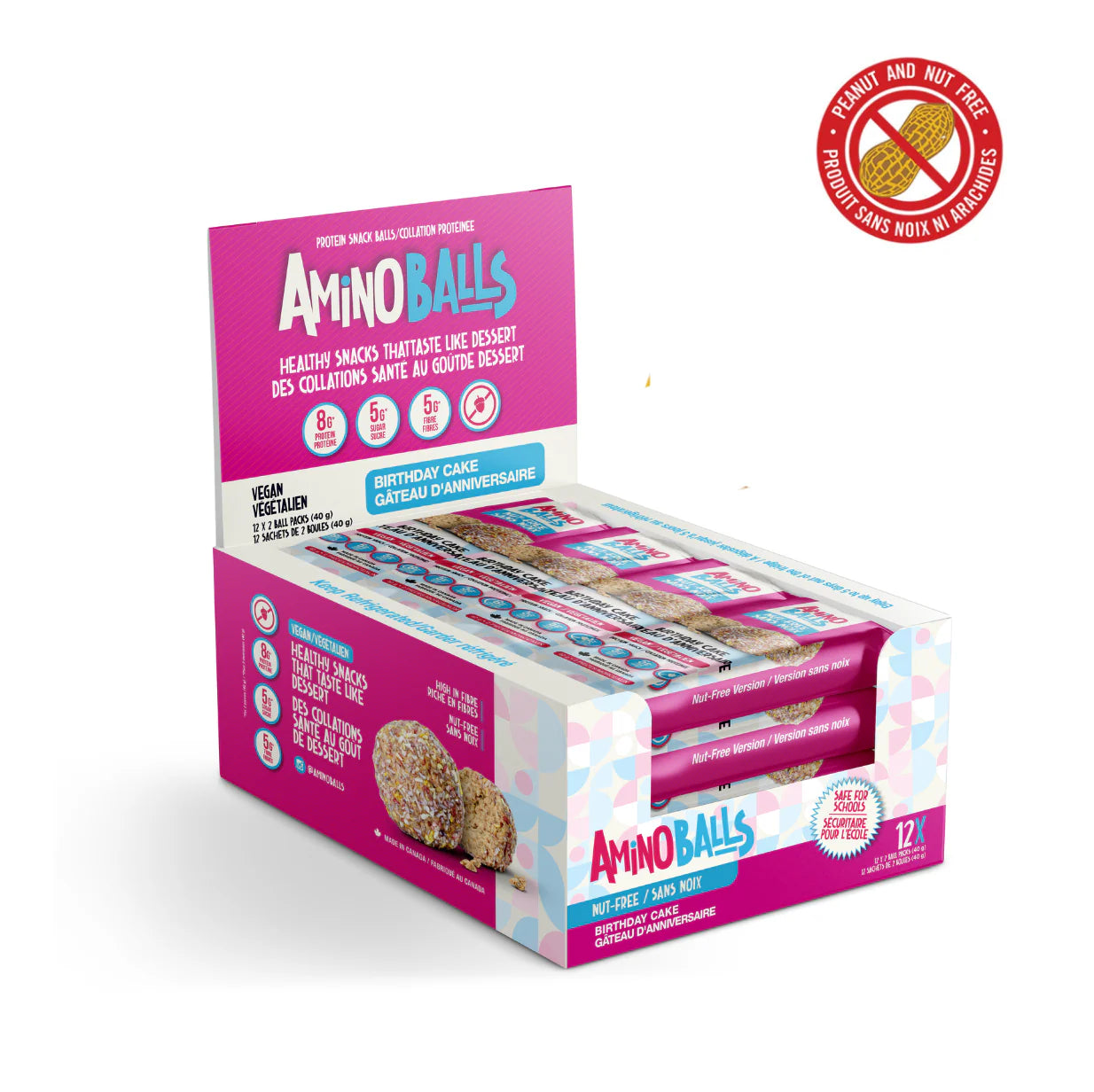 AMINO BALLS SNACKS - Birthday Cake, Nut-Free (vegan) 40g