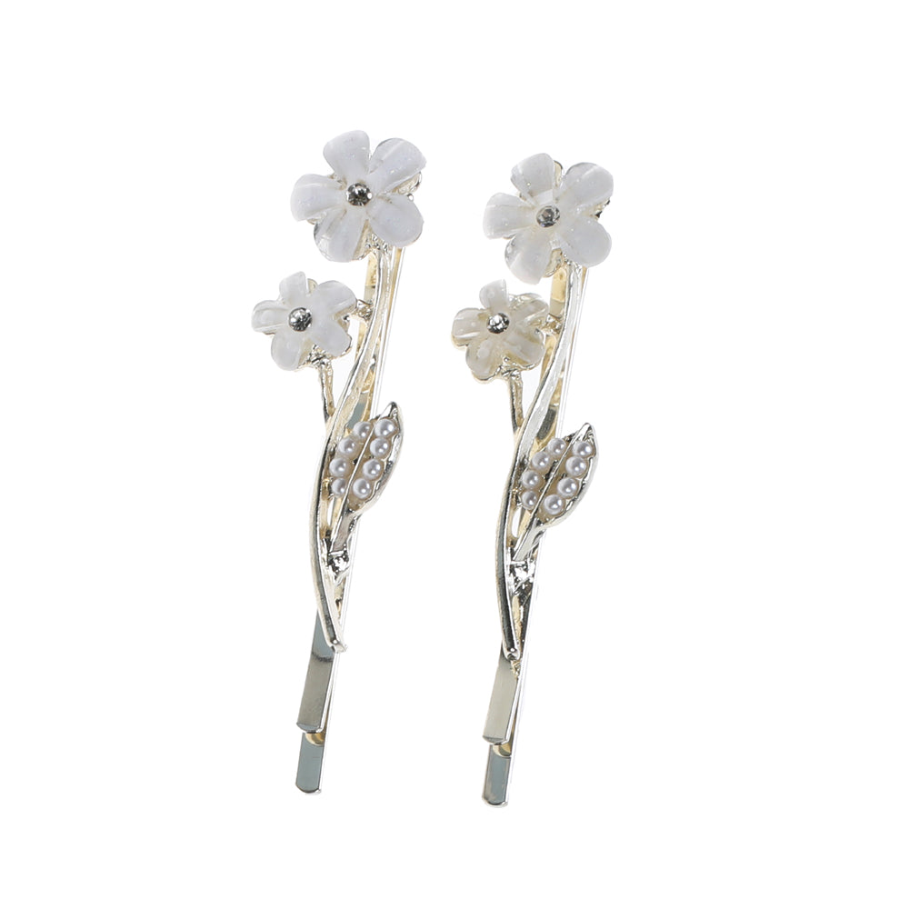 BASICARE HAIR PINS, WHITE FLOWERS, 2 PACK