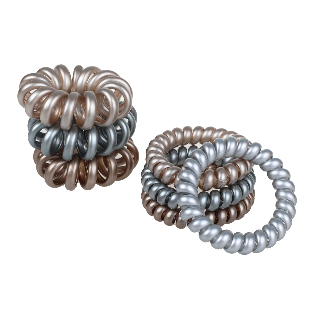 BASICARE SPIRAL HAIR TIES, METALLIC, 7PK