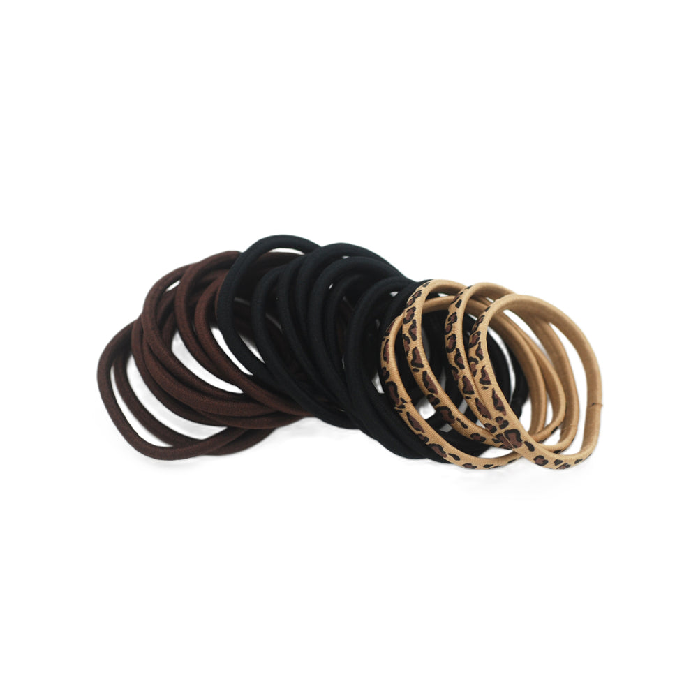 BASICARE SNAG FREE ELASTICS, BLACK / BROWN / PRINT (22)