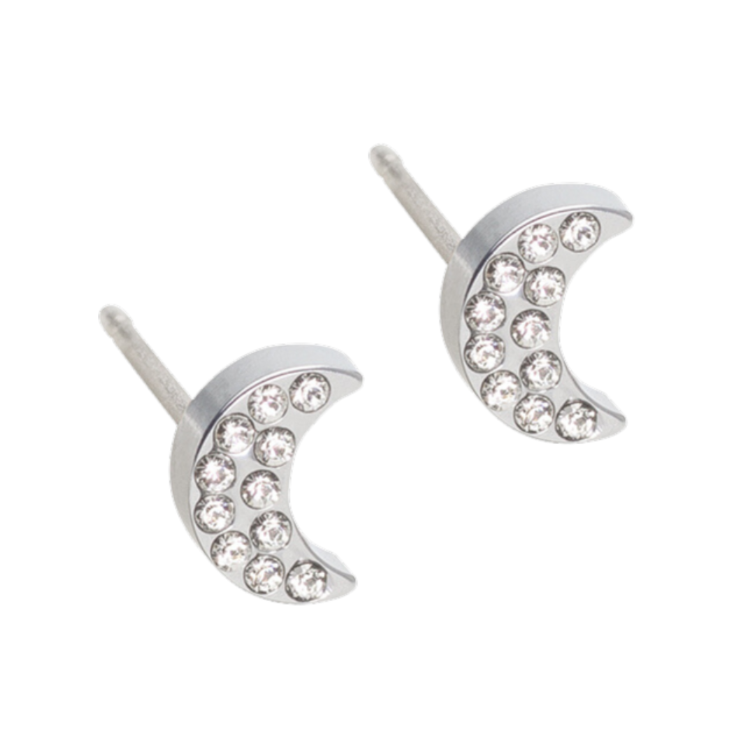 Blomdahl Earrings Silver Titanium Brilliance Crescent Moon Stud Earrings - 6mm