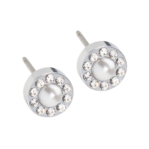 Blomdahl Earrings Silver Brilliance Halo White Pearl Stud Earrings - 6mm