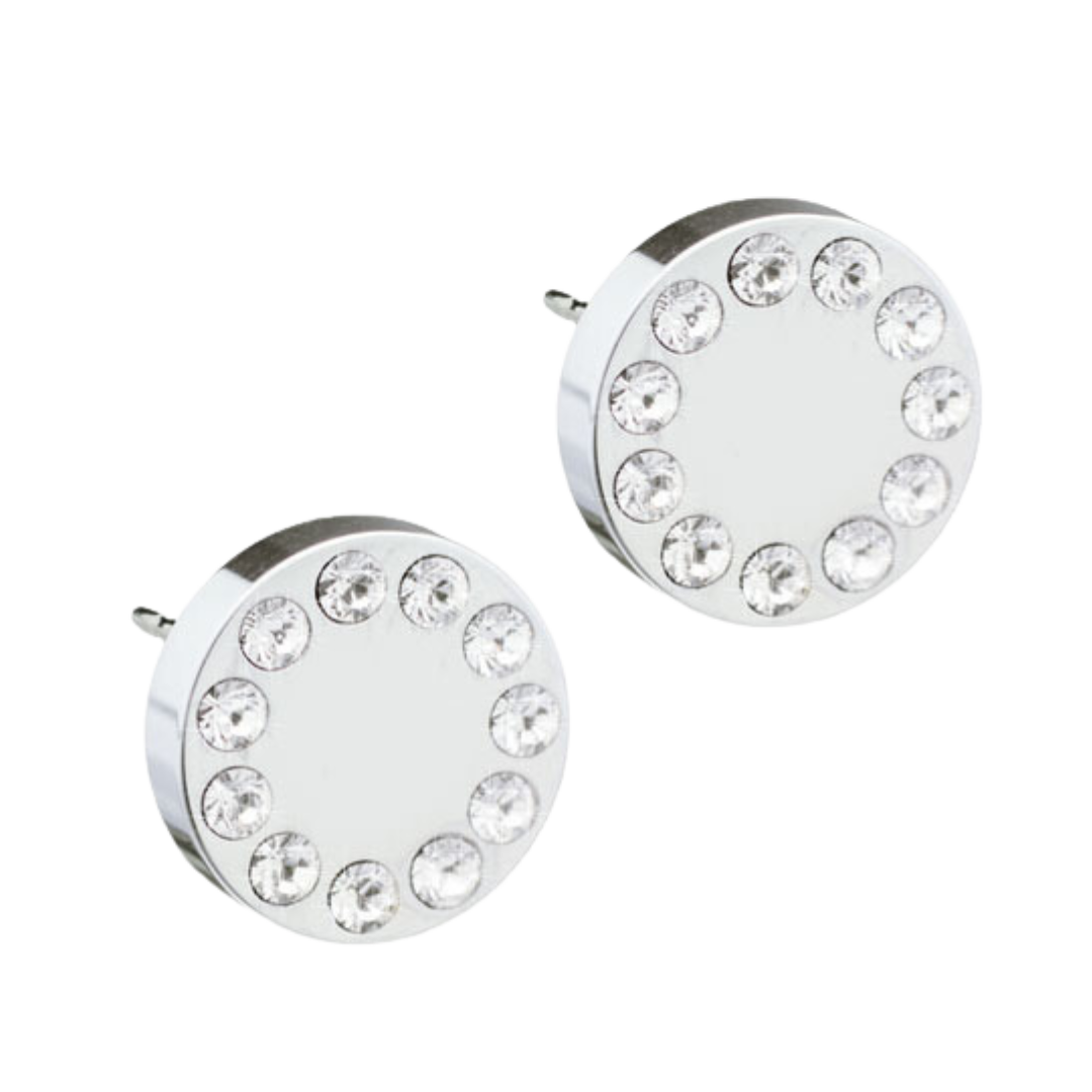 Blomdahl Earrings Silver Titanium Brilliance Puck Crystal Stud Earrings - 8mm