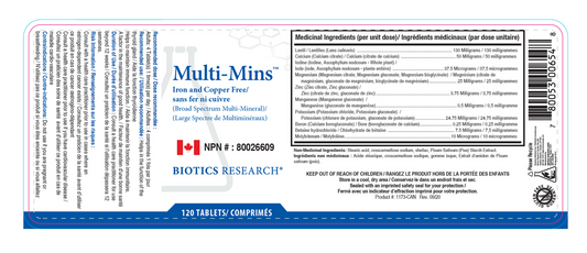 Biotics - Multi-Mins (Iron & Copper Free) 120 tablets