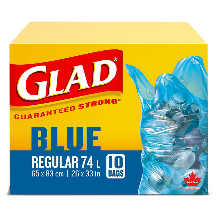 GLAD BLUE BAGS 74L 10 pack of 16