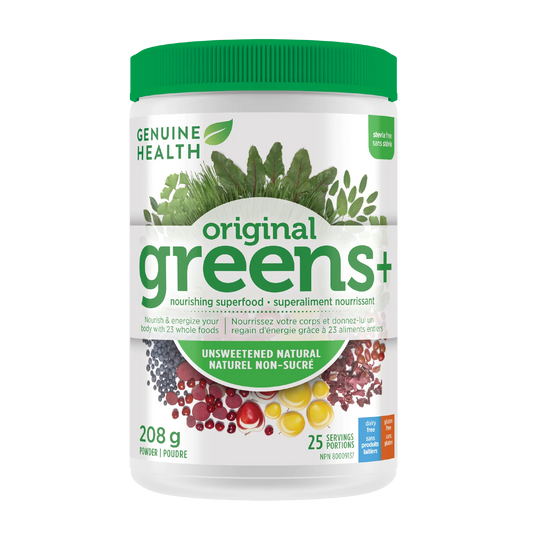 Genuin Health   greens+ original unsweetened & natural, stevia free, 25 servings