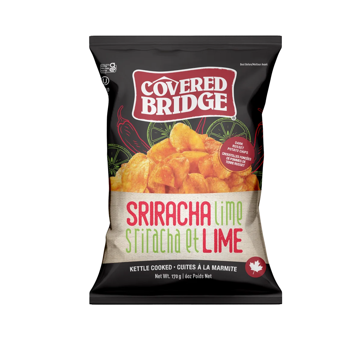 Covered Bridge Potato Chips - Potato Chips Sriracha Lime - 12 x 170g