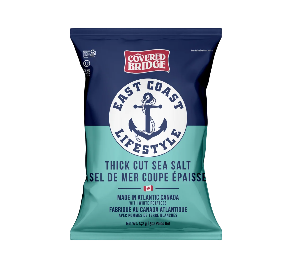 Covered Bridge Potato Chips - Thick Cut Sea Salt Potato Chips - 12 x 142g