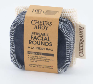 Cheeks Ahoy Facial Rounds/12pk/Charcoal + Laundry Bag