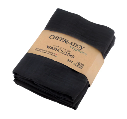 Cheeks Ahoy Washcloths/Organic Muslin/Black/3pk