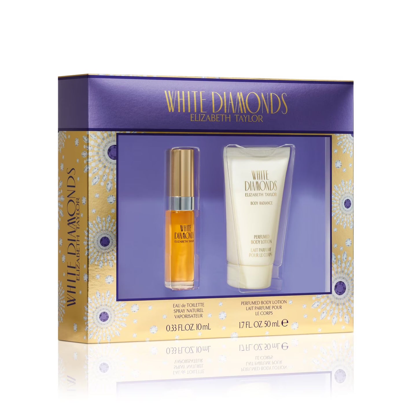 Elizabeth Taylor Women White Diamonds -- Gift Set - 0.33 oz Mini EDT Spray + 1.7 oz Body Lotion