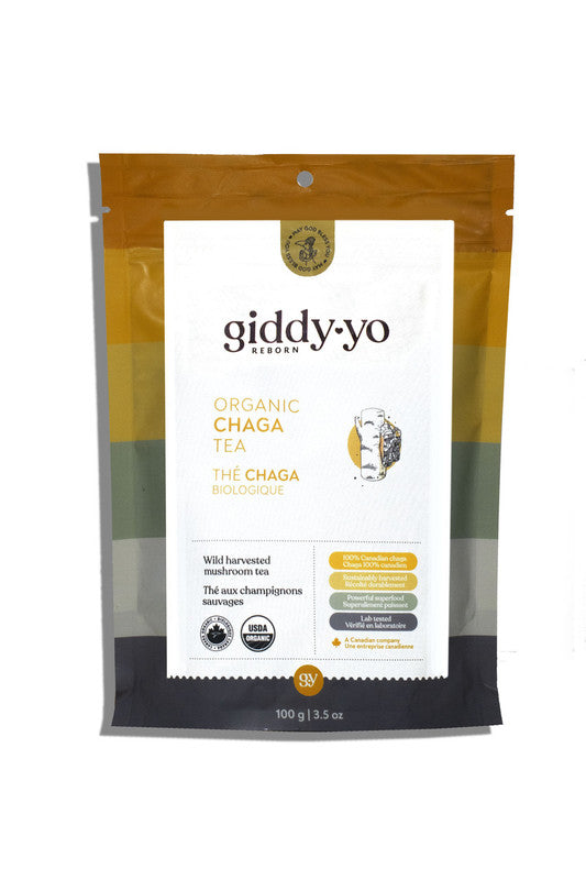 GIDDY-YO Chaga Tea Cut - Canadian, Wild harvested, Organic 3.5 oz/100 g