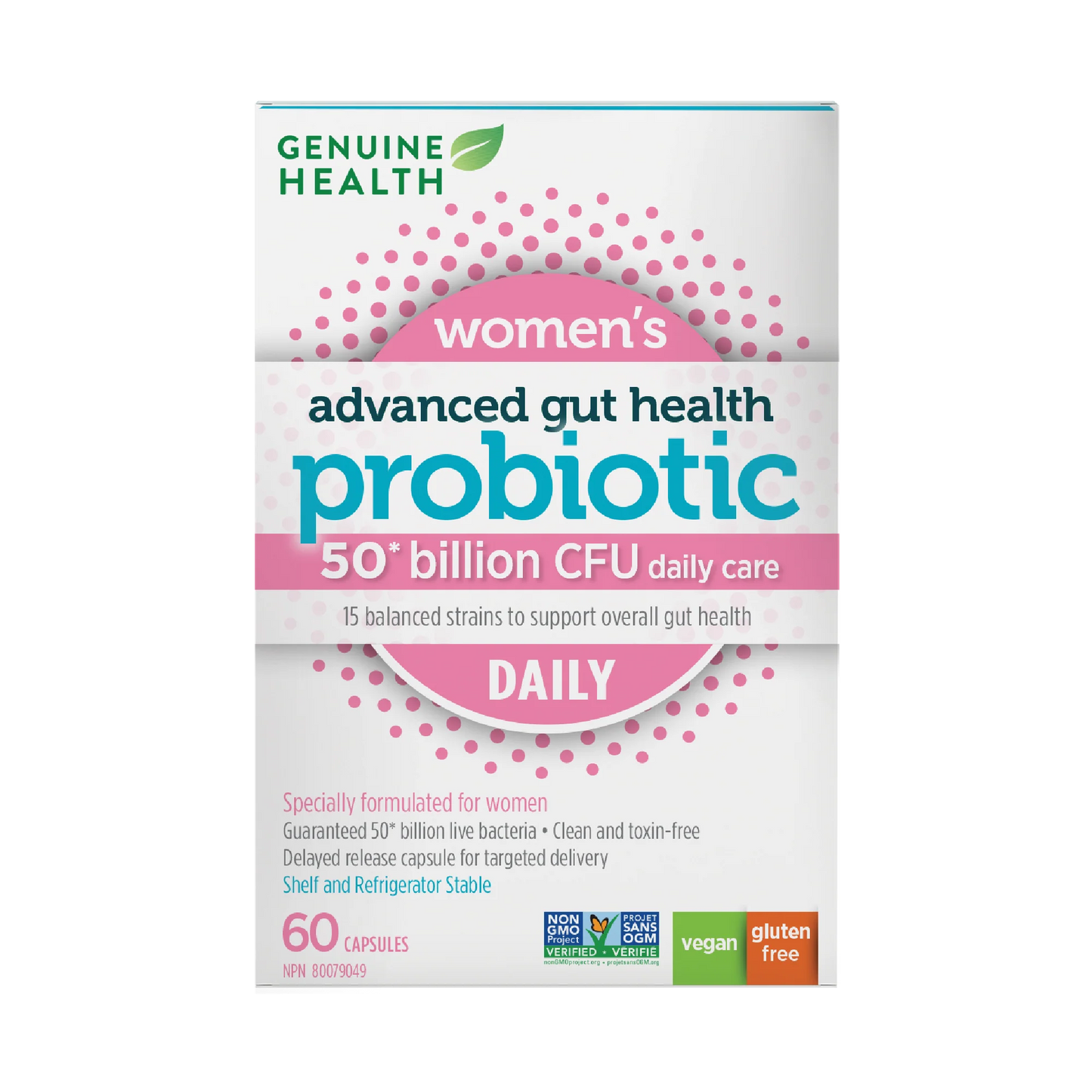Genuin Health   advanced gut health probiotic women's daily 50 billion, 60 capsules