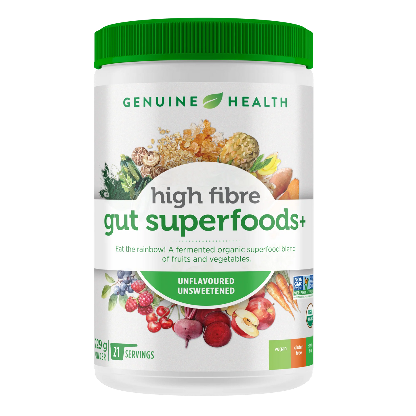 Genuin Health   high fibre gut superfoods+ unflavoured-unsweetened, 21 servings