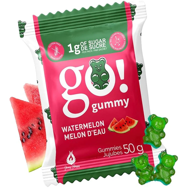 Go Nutrition by Jimmy Sévigny Go Nutrition Go Gummies Flavour: Watermelon
Container Size: 50 g Pack of 12