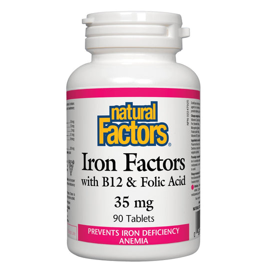 Natural Factors   Iron Factors with B12 & Folic Acid 35 mg   90 tabstabs