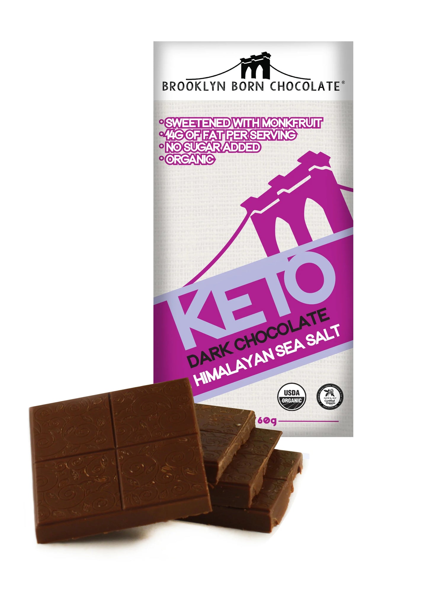 BROOKLYN BORN CHOCOLATE Organic Keto Dark Chocolate Himalaya Sea Salt 60g*12