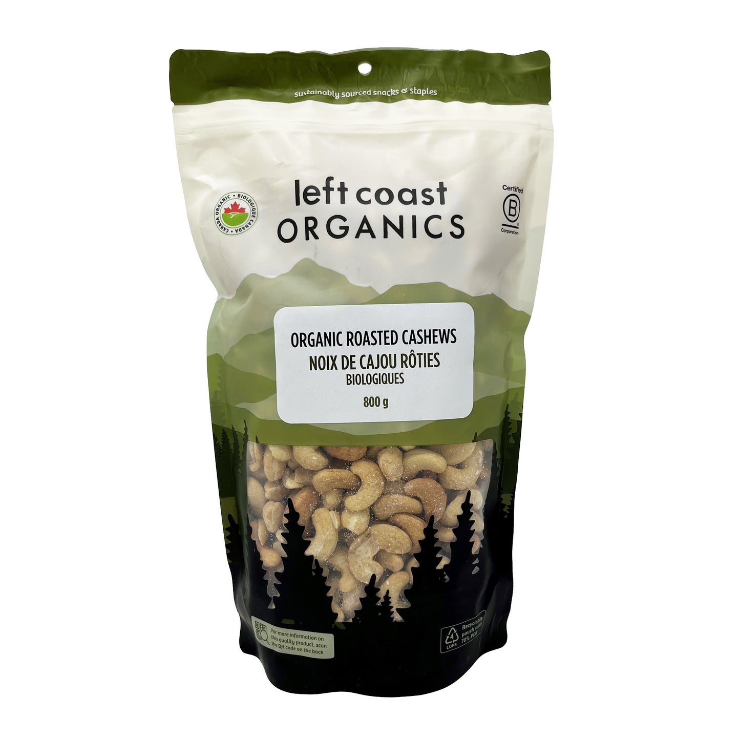 LEFT COAST Organic Roasted Unsalted Cashews 800g