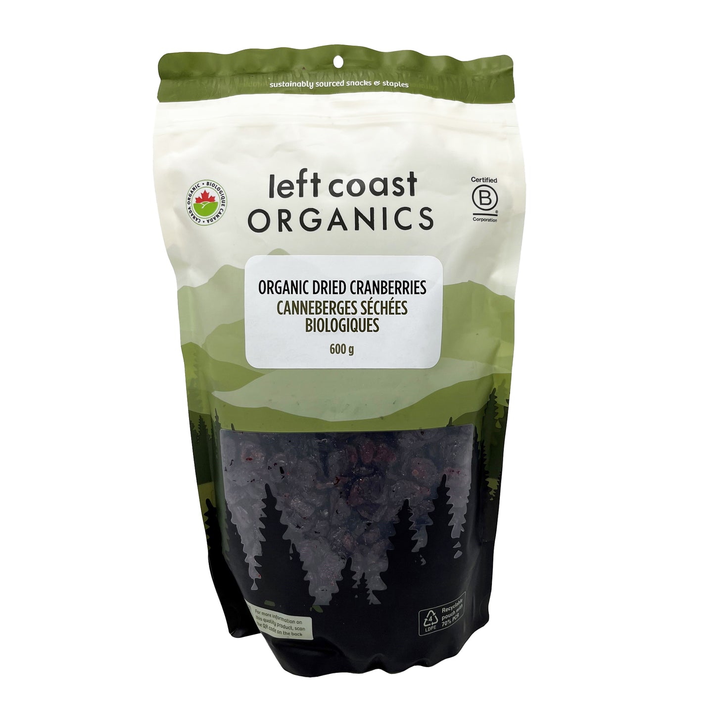 LEFT COAST Organic Cranberries, Sweetened, Dried 600g