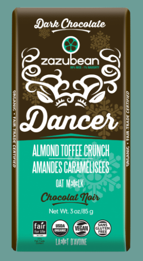 ZAZUBEAN ORGANIC CHOCOLATES Seasonal ZAZUBEAN ORGANIC CHOCOLATES Seasonal Org Dancer Alm Toffee Crunch85g*12